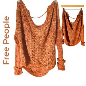 Free People Cotton Blend 
Loose Knit Sweater V Neckline Cropped * Flaw Size M